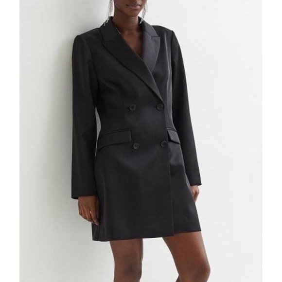 H&M Dresses & Skirts - H&M sz XL Women Satin Double Breasted Black Lined Blazer Dress Career Party Chic